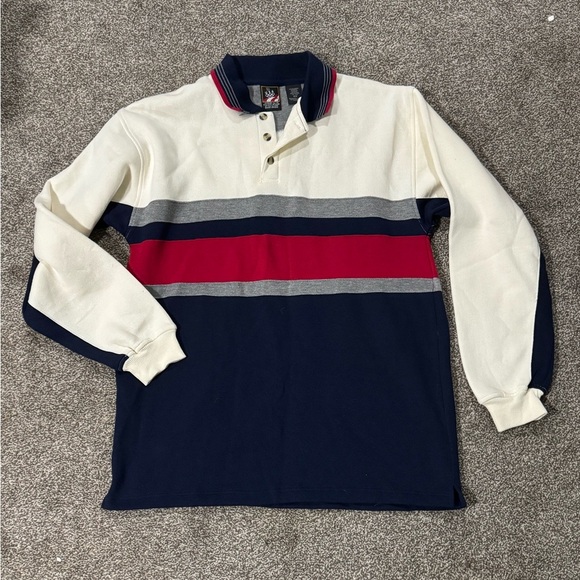 Vintage 90s USA Olympic Team JC Penney Sweatshirt M Striped Collared Pullover - Picture 1 of 4